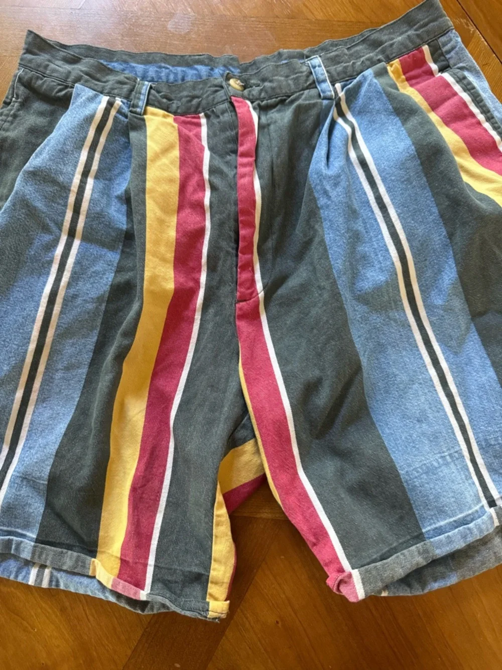 vintage Nautica Men's Multicolor Vertical Stripe Shorts in Blue, Red & Yellow